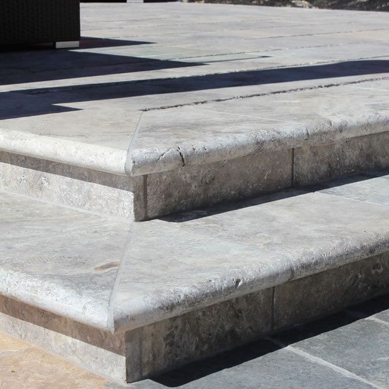 Silver Travertine 16x24 5cm Tumbled Pool Coping (Bullnose)