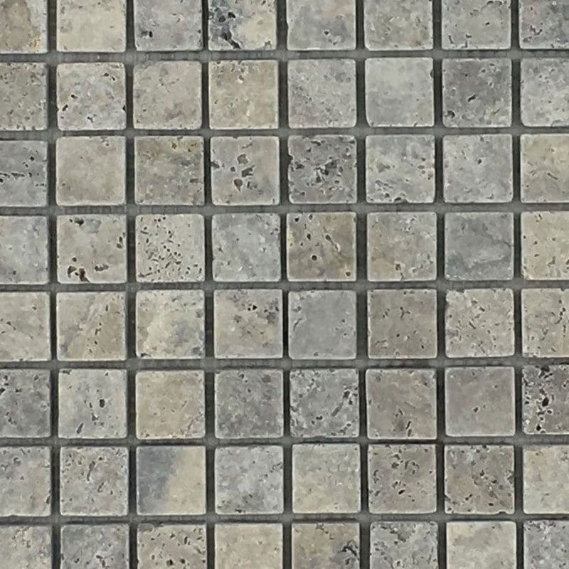 Silver Travertine 1x1 Tumbled Mosaic Tile