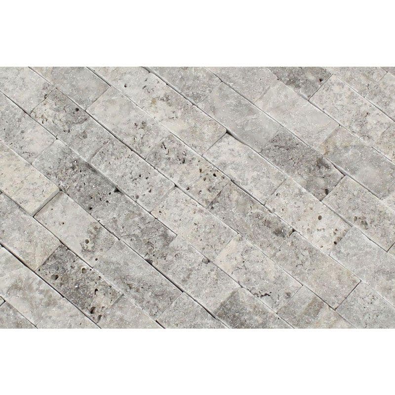 Silver Travertine 1x2 Split Face Mosaic Tile