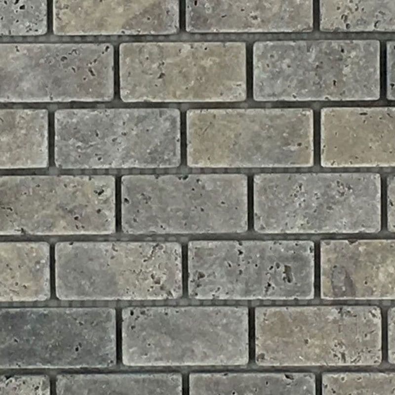 Silver Travertine 1x2 Tumbled Mosaic Tile