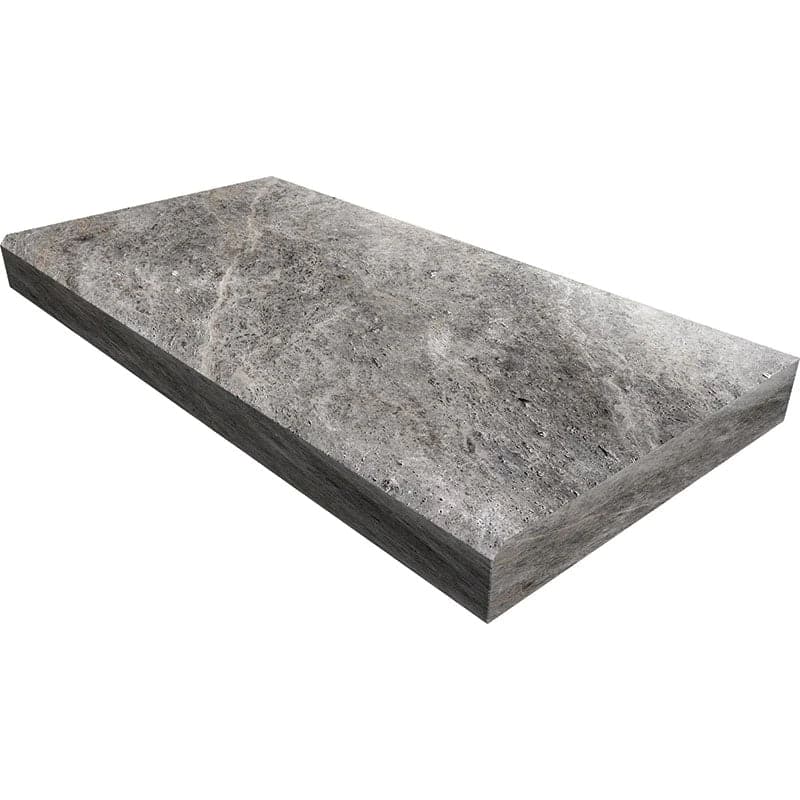 Silver Travertine 12x24 5cm Tumbled Eased Edge Pool Coping