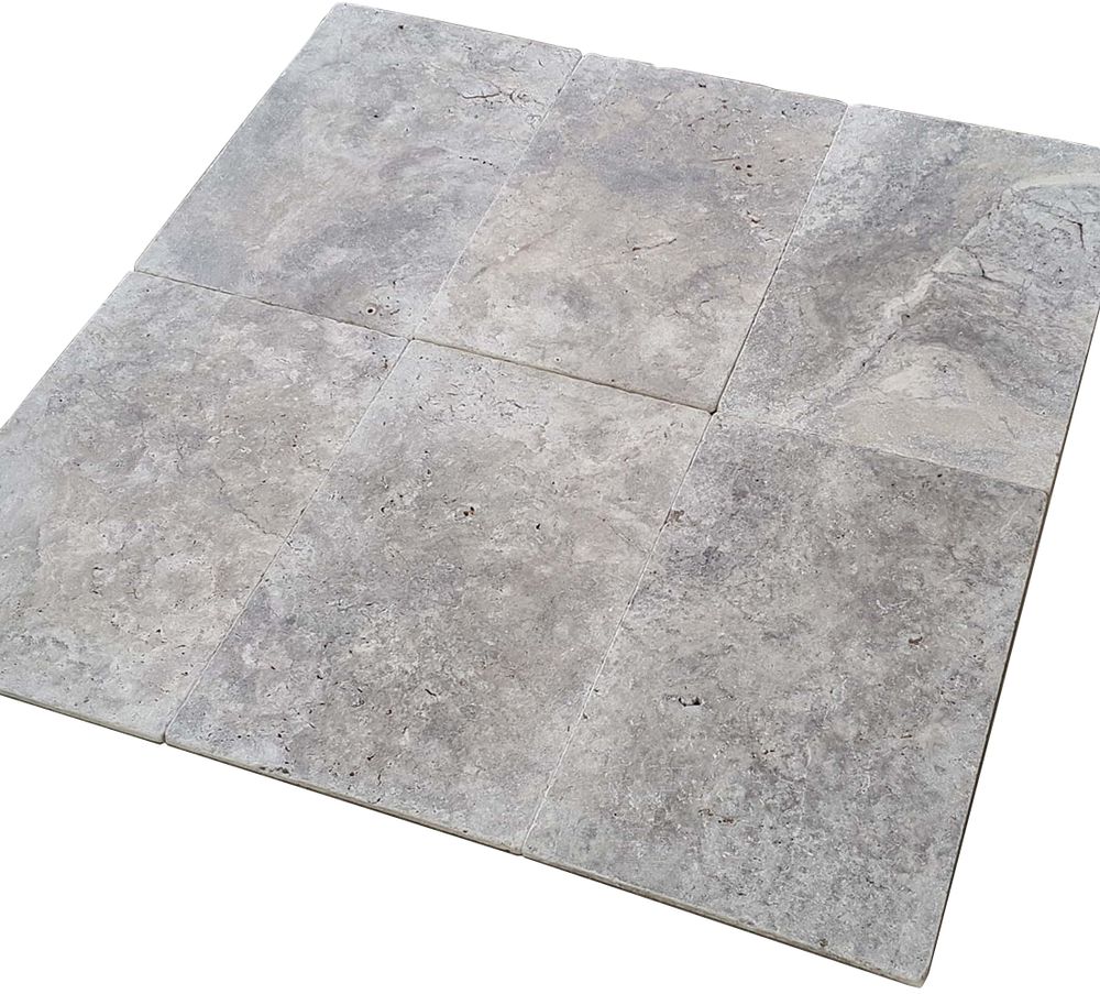 Silver Travertine 16x24 Tumbled Tile