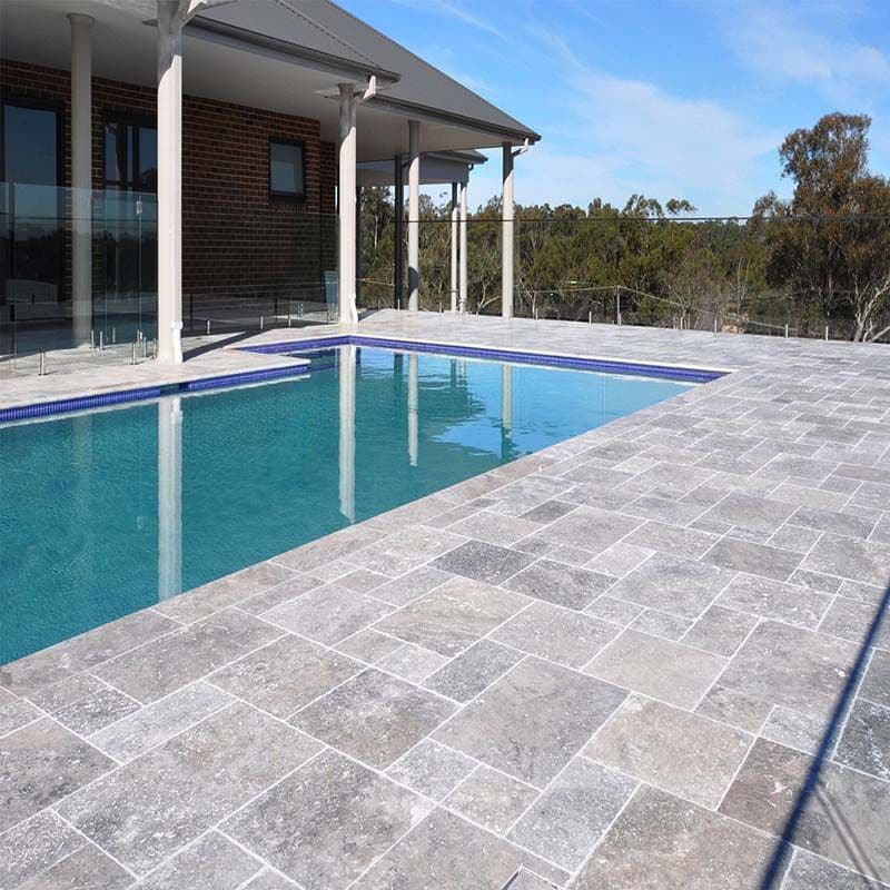Silver Travertine 3cm Paver Tumbled Versailles Pattern