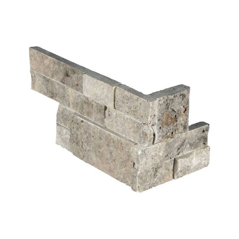 Silver Travertine 6x18 Split Face Stacked Stone Ledger Corner