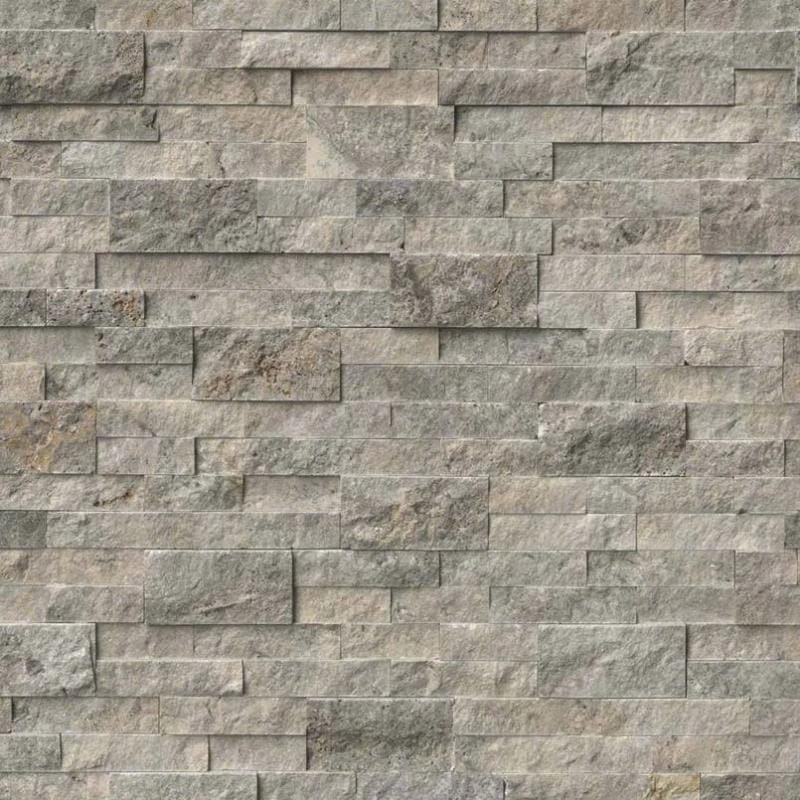 Silver Travertine 6x24 Split Face & Honed Design Stacked Stone Ledger Panel (Clearance)