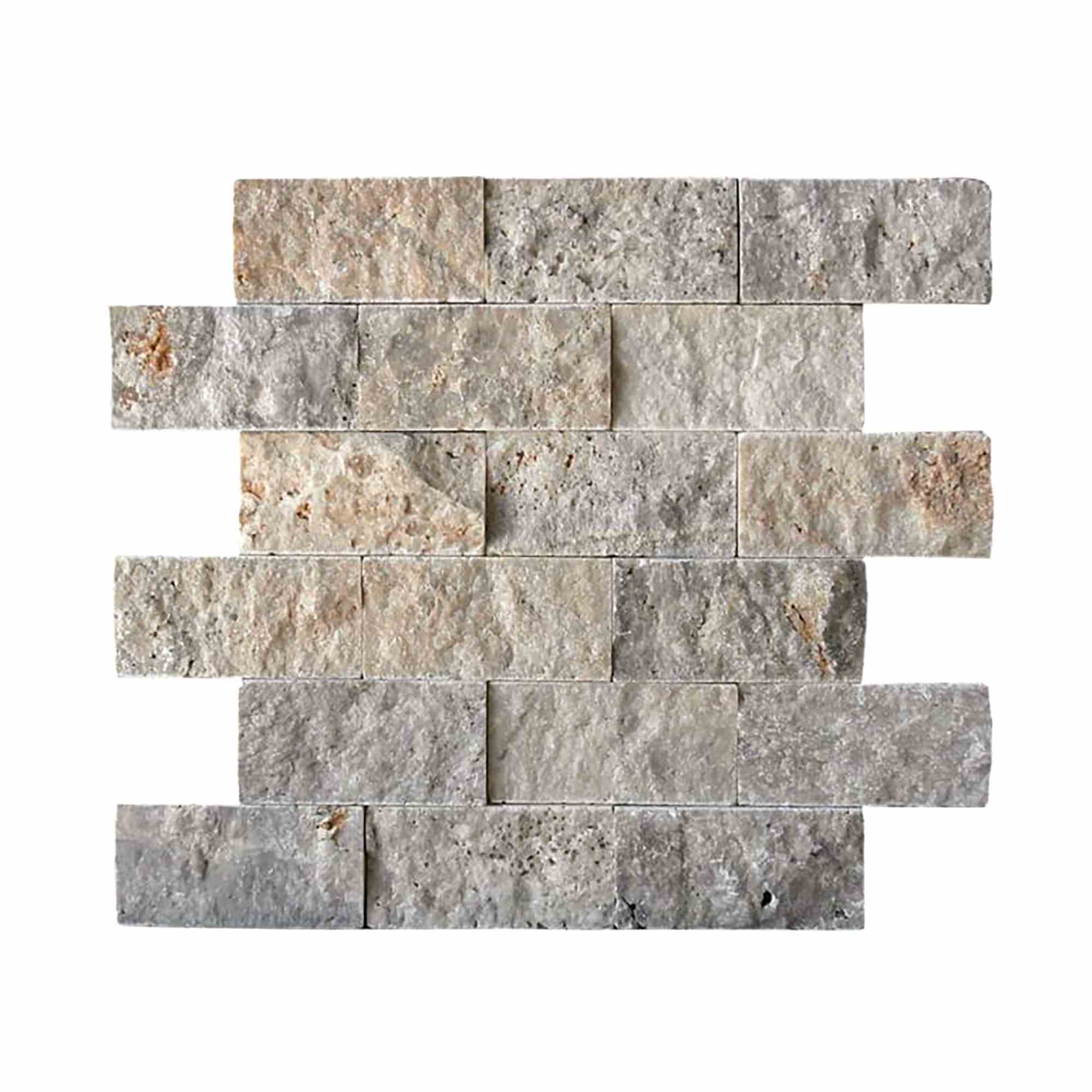 Silver Travertine 2x4 Split Face Mosaic Tile