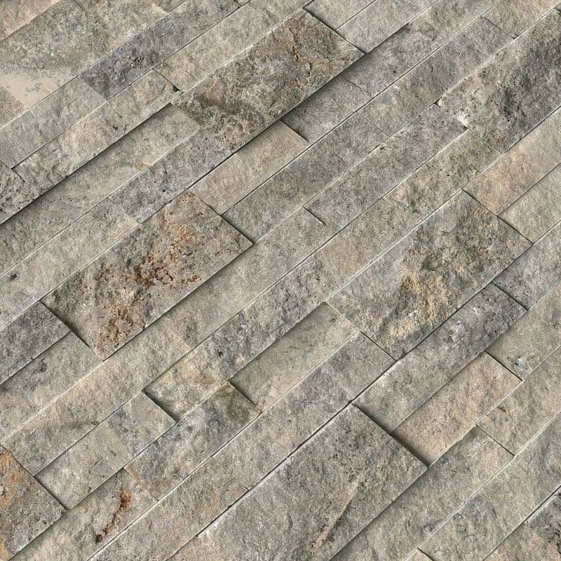 Silver Travertine 6x24 Split Face Stacked Stone Ledger Panel