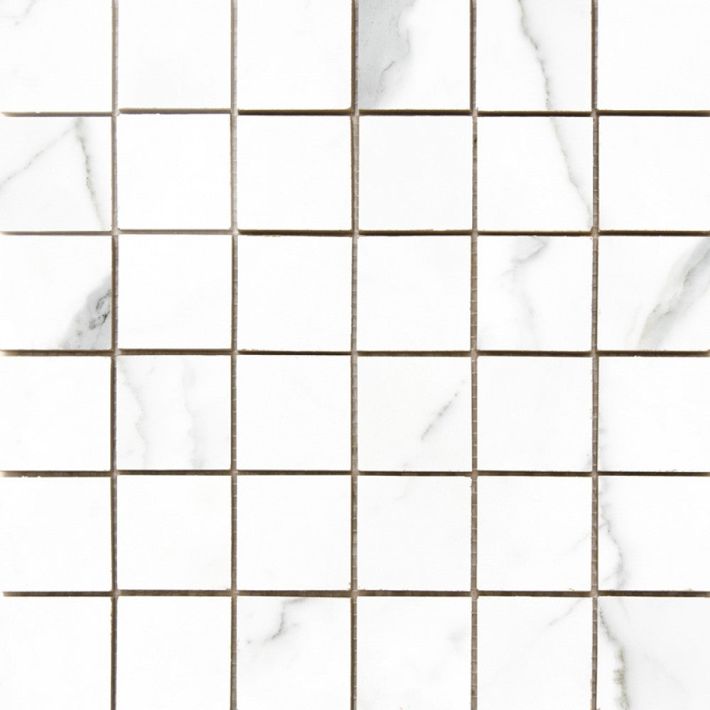 Statuario White 2x2 Glossy Porcelain Mosaic Tile (Clearance)