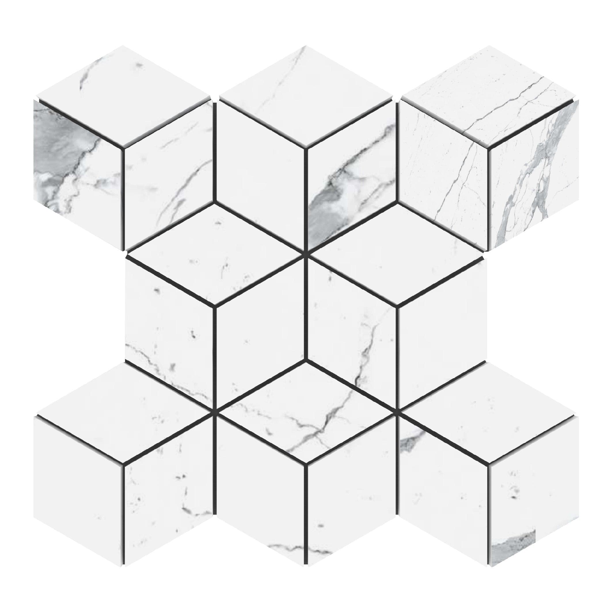 Statuario Marble 3D Rhombus Marble Mosaic Tile