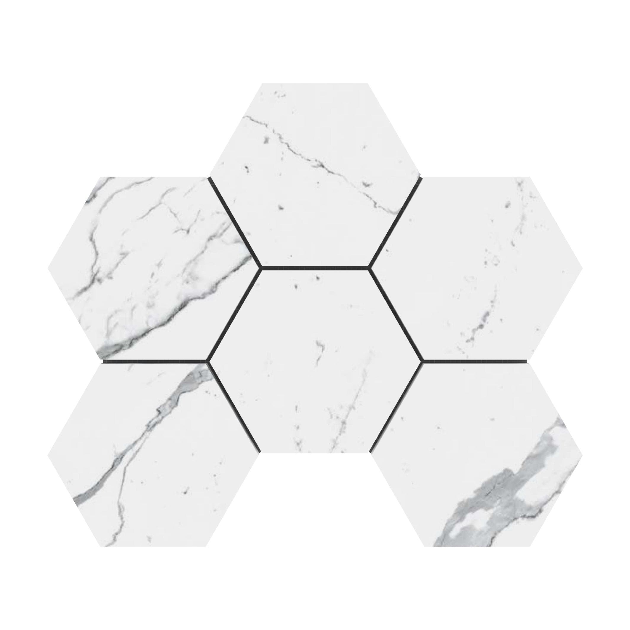 4x4 Statuario Hexagon Marble Mosaic Polished