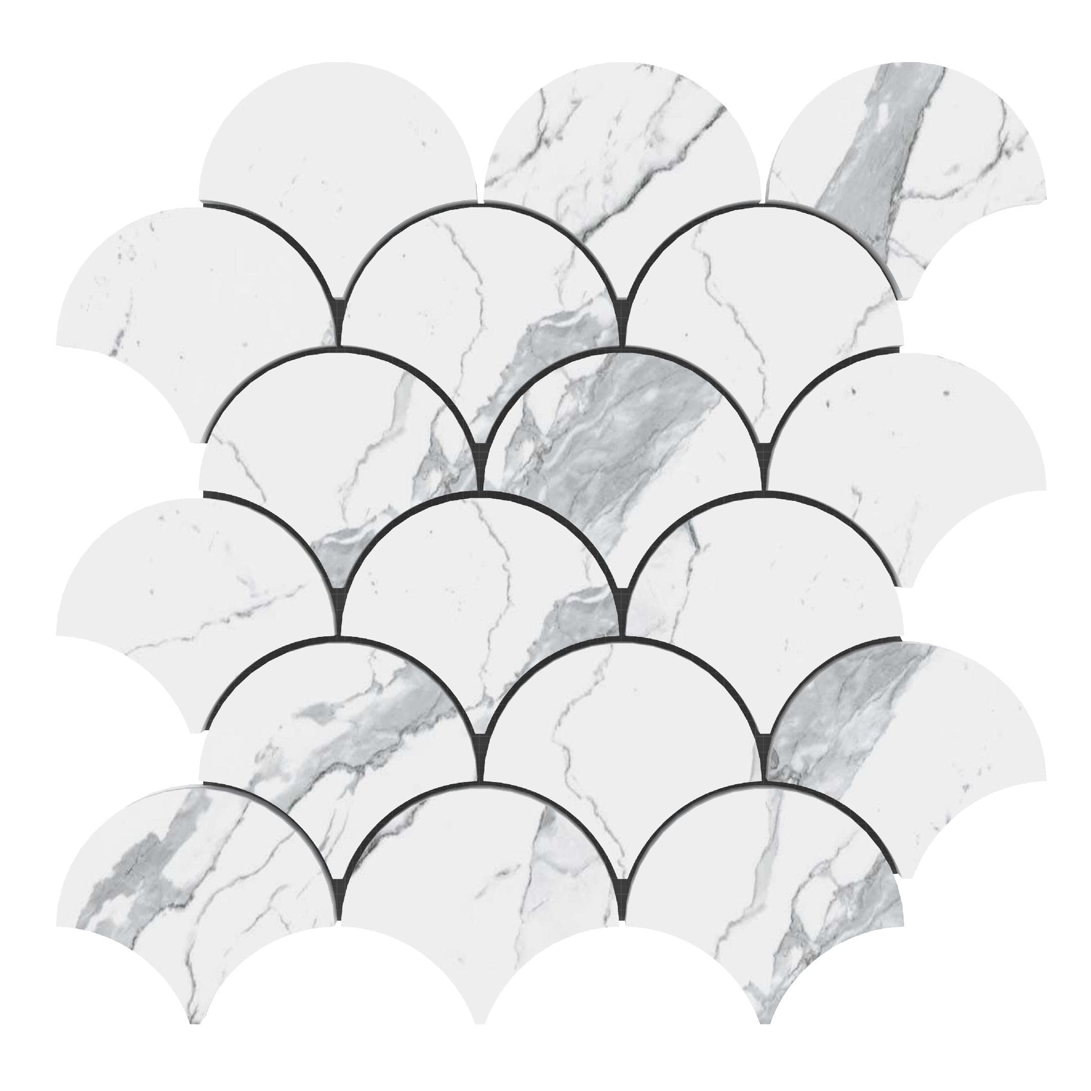 3" Statuario Marble Laguna Fan Shape ( Rain Drop ) Mosaic Tile