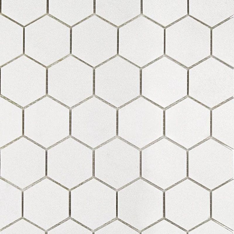 Thassos White Marble 2x2 Hexagon Honed Mosaic Tile