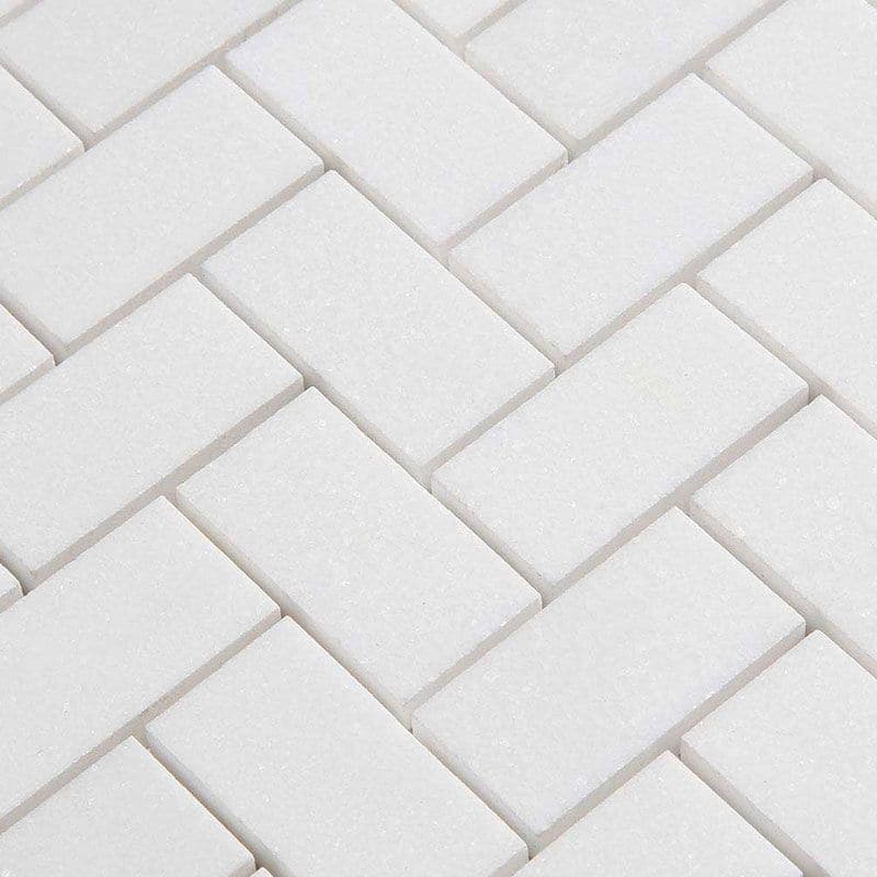 Thassos White Marble Mini Herringbone Polished Mosaic Tile