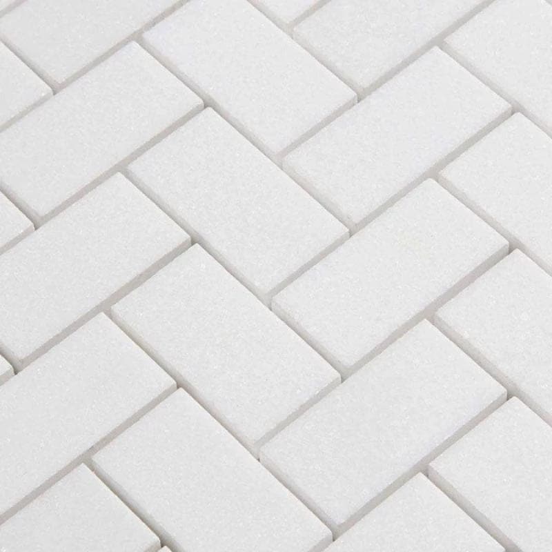 Thassos White Marble 1x2 Herringbone Honed Mosaic Tile