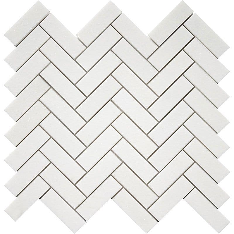 Thassos White Marble 1x3 Herringbone Polished Mosaic Tile