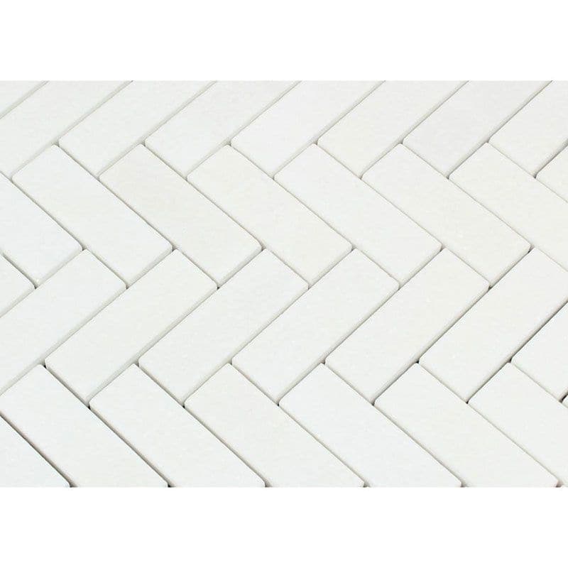 Thassos White Marble 1x3 Herringbone Honed Mosaic Tile