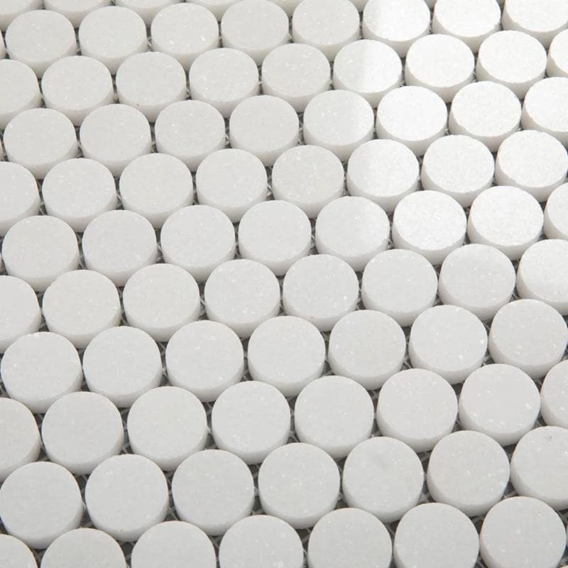 Thassos White Marble Penny Round Honed Mosaic Tile