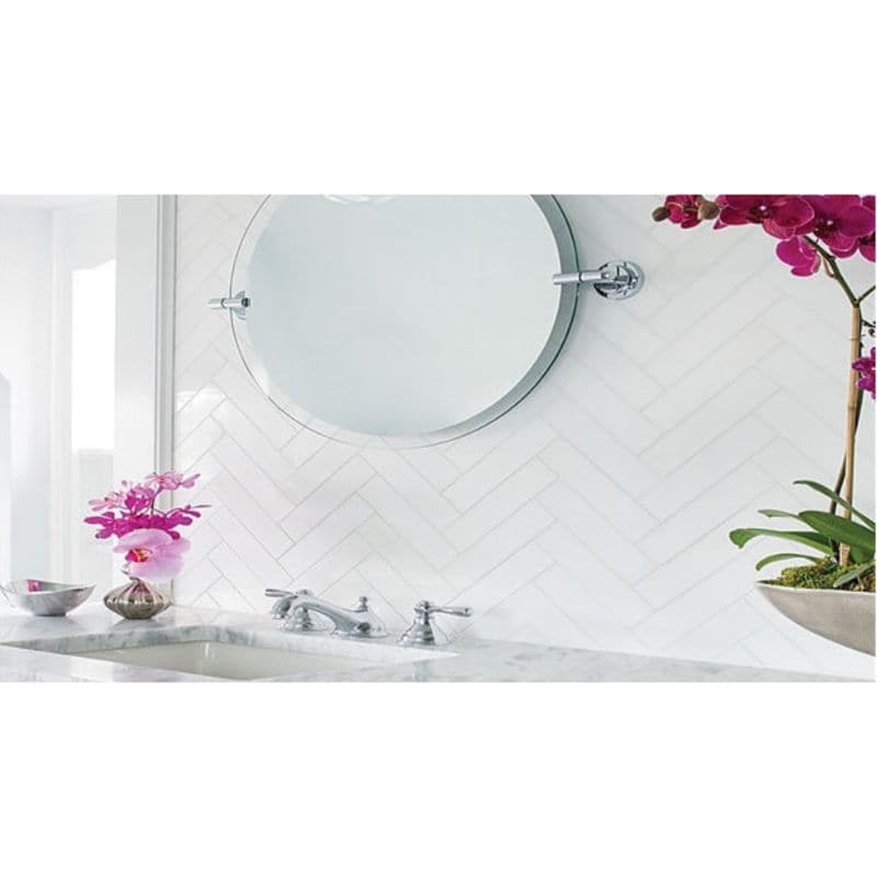 Thassos White Marble 1x4 Herringbone Polished Mosaic Tile