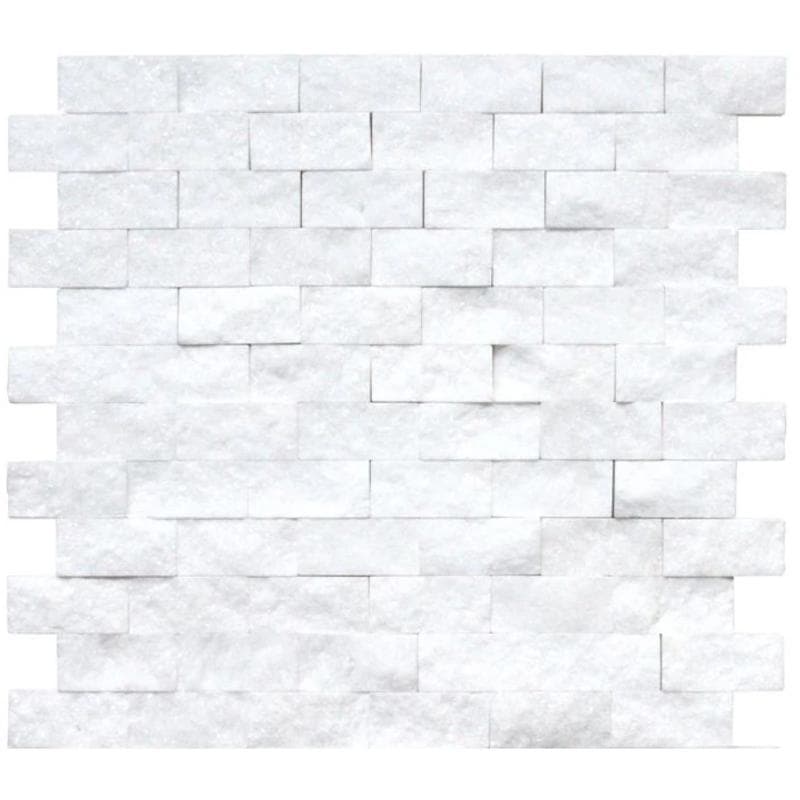 Thassos White Marble 1x2 Split Face Mosaic Tile