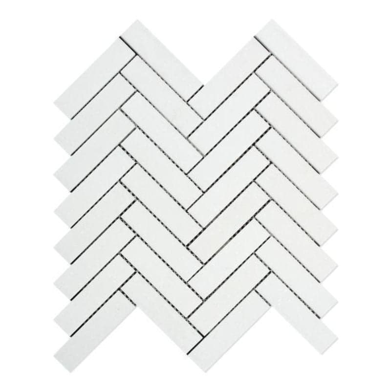 Thassos White Marble 1x4 Herringbone Polished Mosaic Tile
