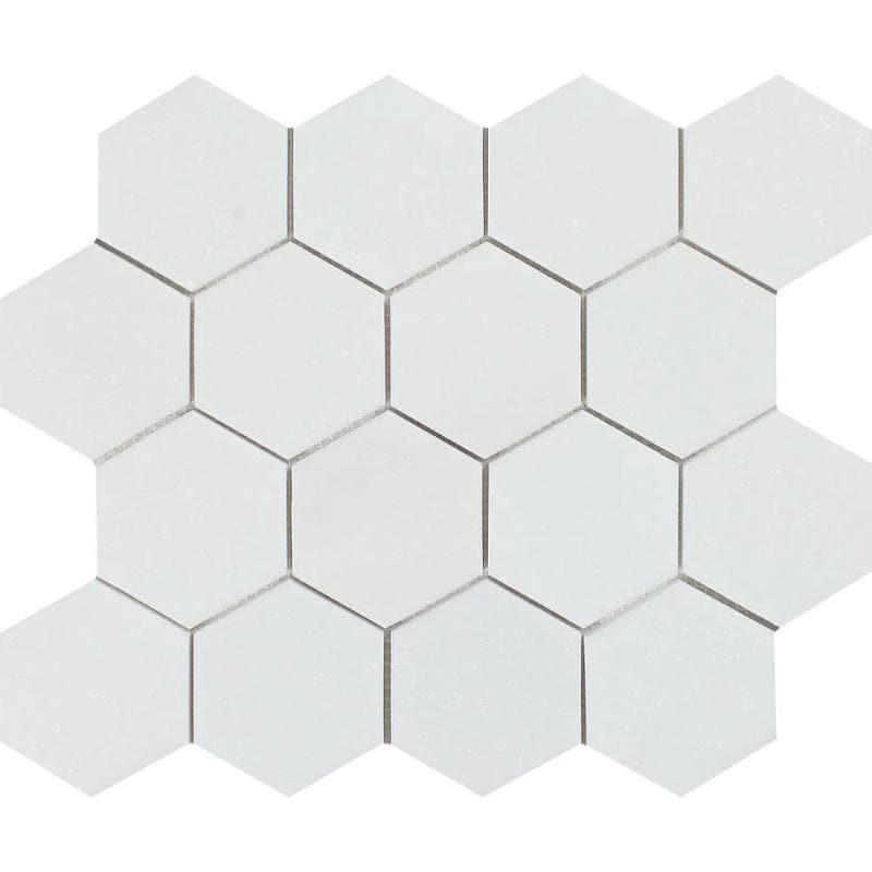 Thassos White Marble 3x3 Hexagon Honed Mosaic Tile