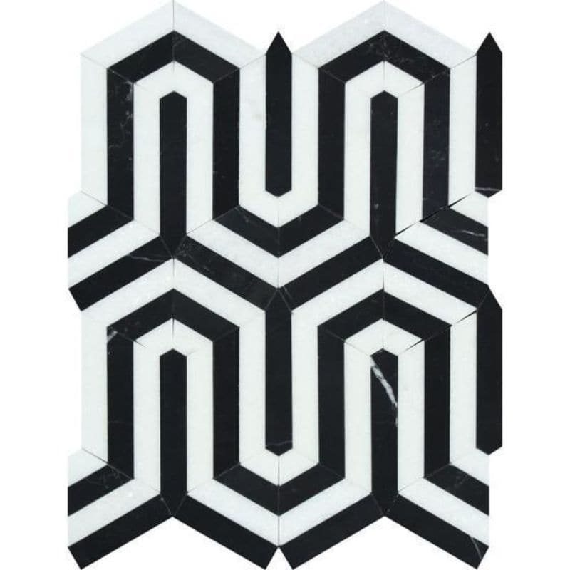 Thassos White and Black Marble Berlinetta Honed Mosaic Tile