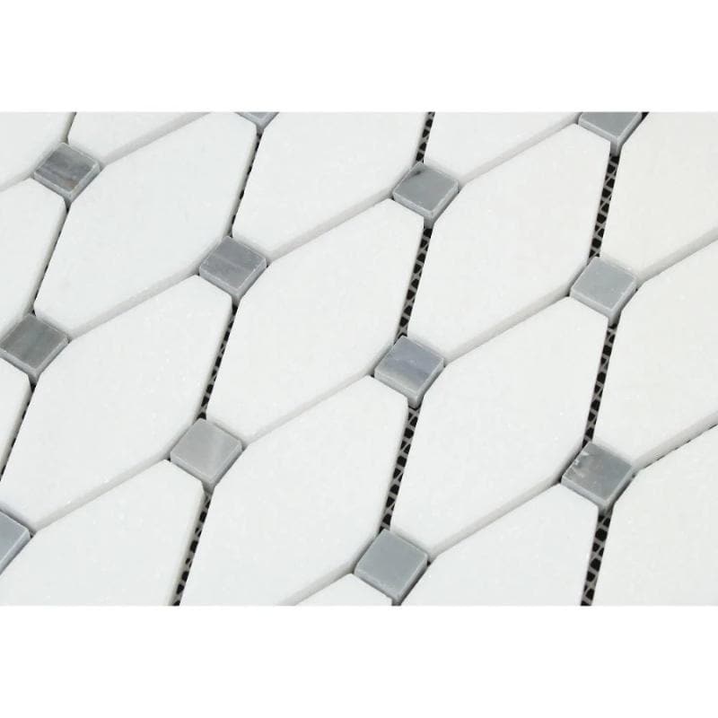 Thassos White Marble Octave with Blue Dots Polished Mosaic Tile