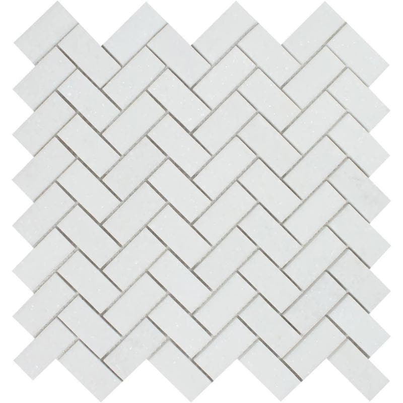 Thassos White Marble 1x2 Herringbone Polished Mosaic Tile