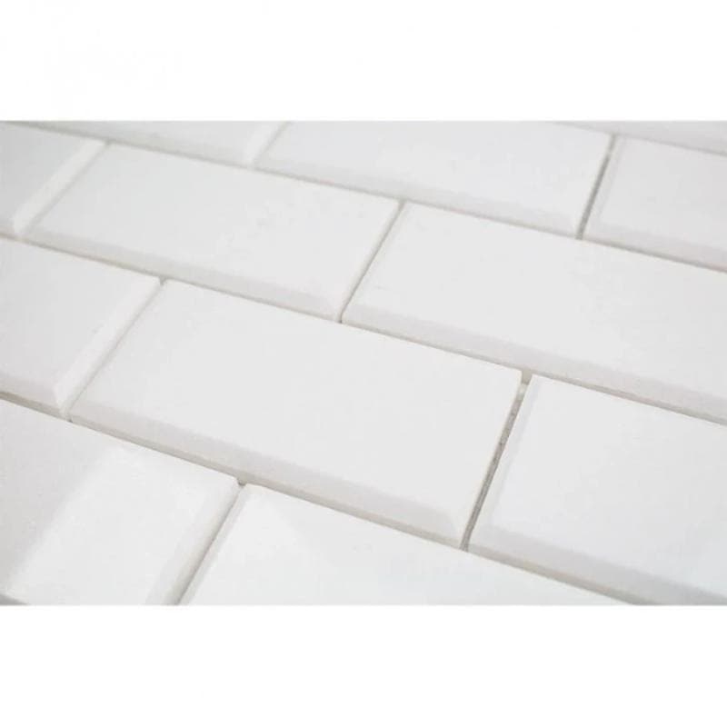 Thassos White Marble Deep-Beveled 2x4 Polished Mosaic Tile