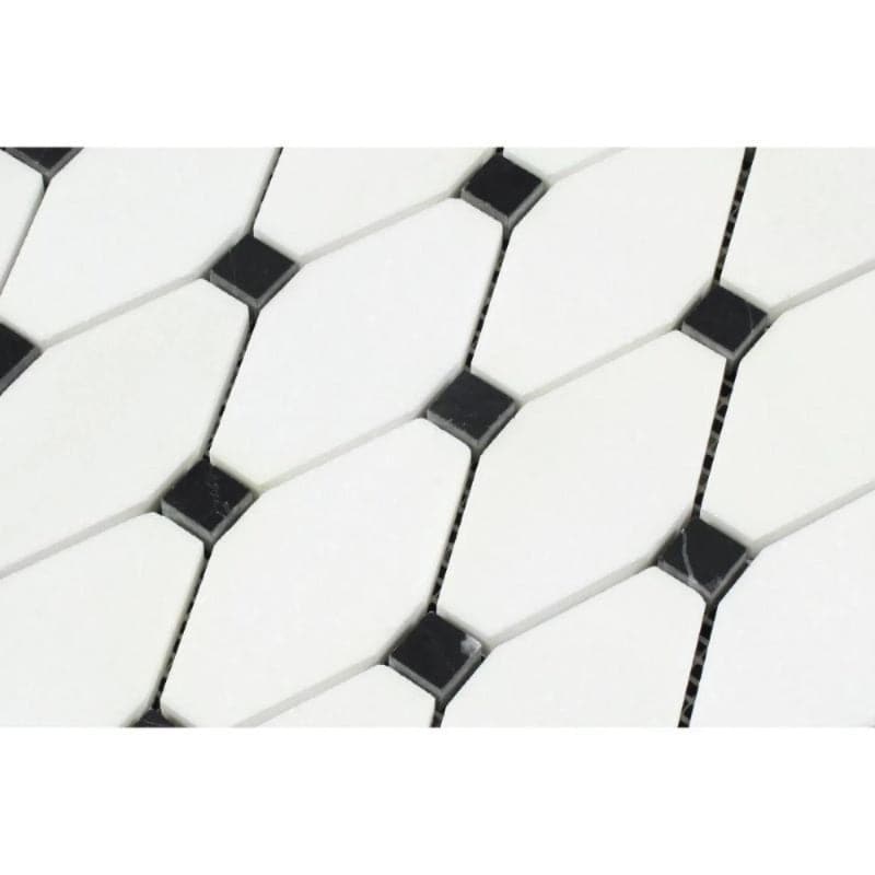Thassos White Marble Octave with Black Dots Polished Mosaic Tile