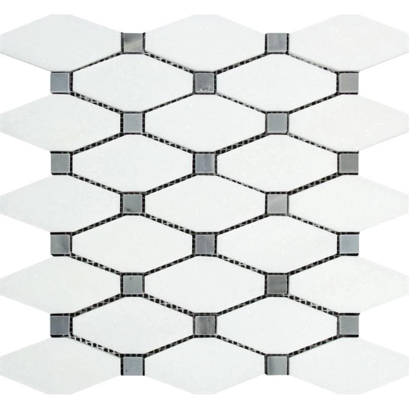 Thassos White Marble Octave with Blue Dots Polished Mosaic Tile