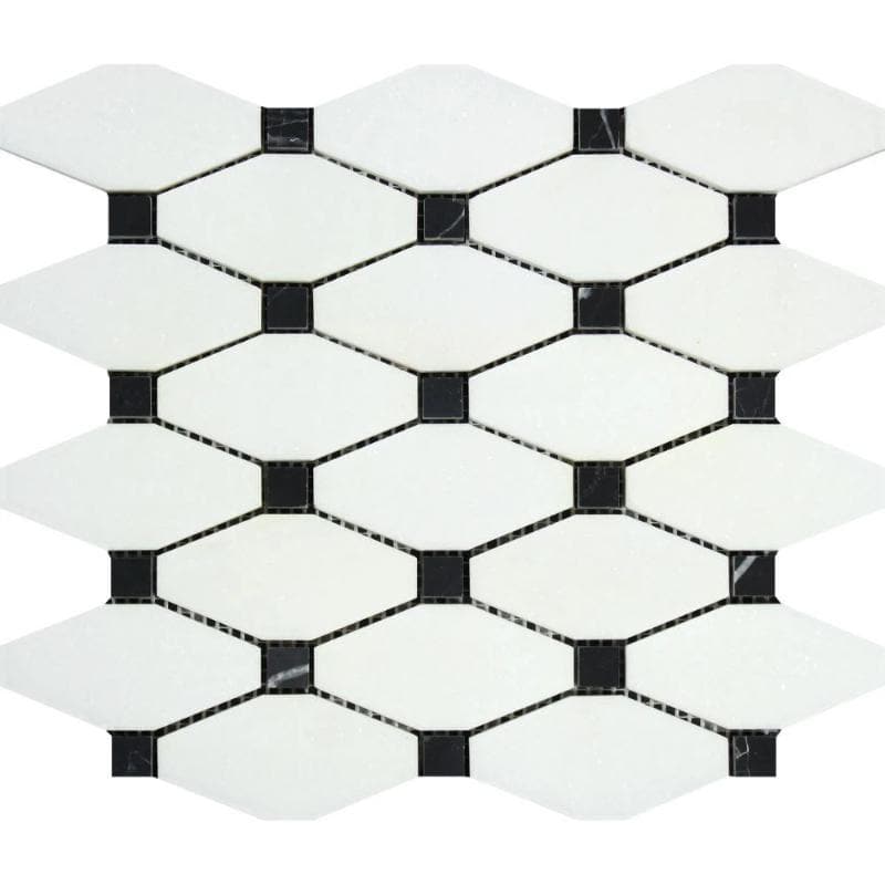 Thassos White Marble Octave with Black Dots Polished Mosaic Tile