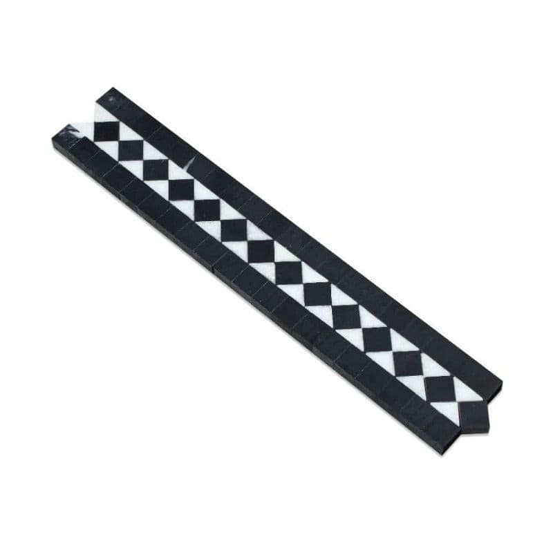 2 x 12 Honed Thassos White Marble BIAS Border w/ Black Dots