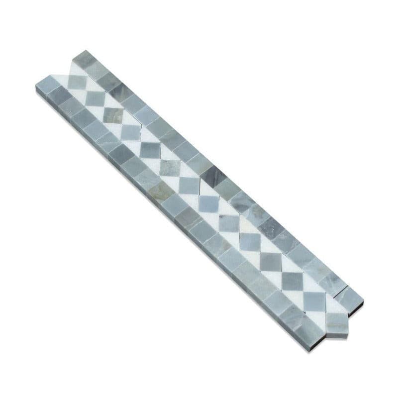 2 x 12 Honed Thassos White Marble BIAS Border w/ Blue-Gray Dots