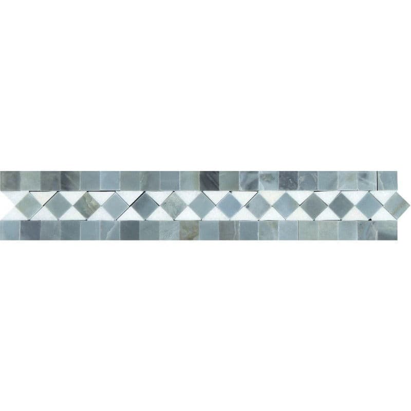2 x 12 Honed Thassos White Marble BIAS Border w/ Blue-Gray Dots