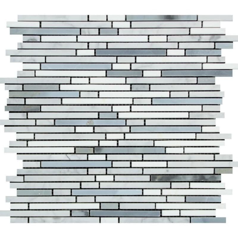Thassos White Marble Cararra Blue Bamboo Sticks Polished Mosaic Tile