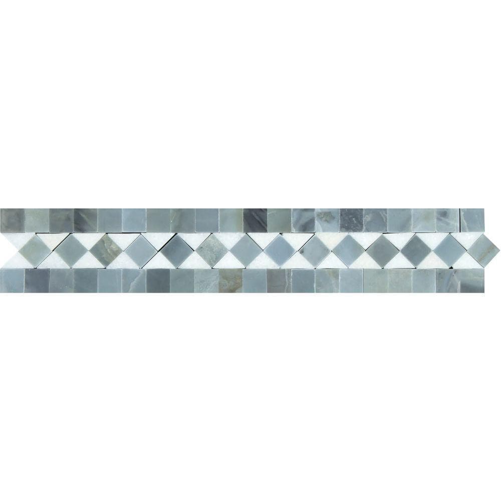2 x 12 Polished Thassos White Marble BIAS Border w/ Blue-Gray Dots