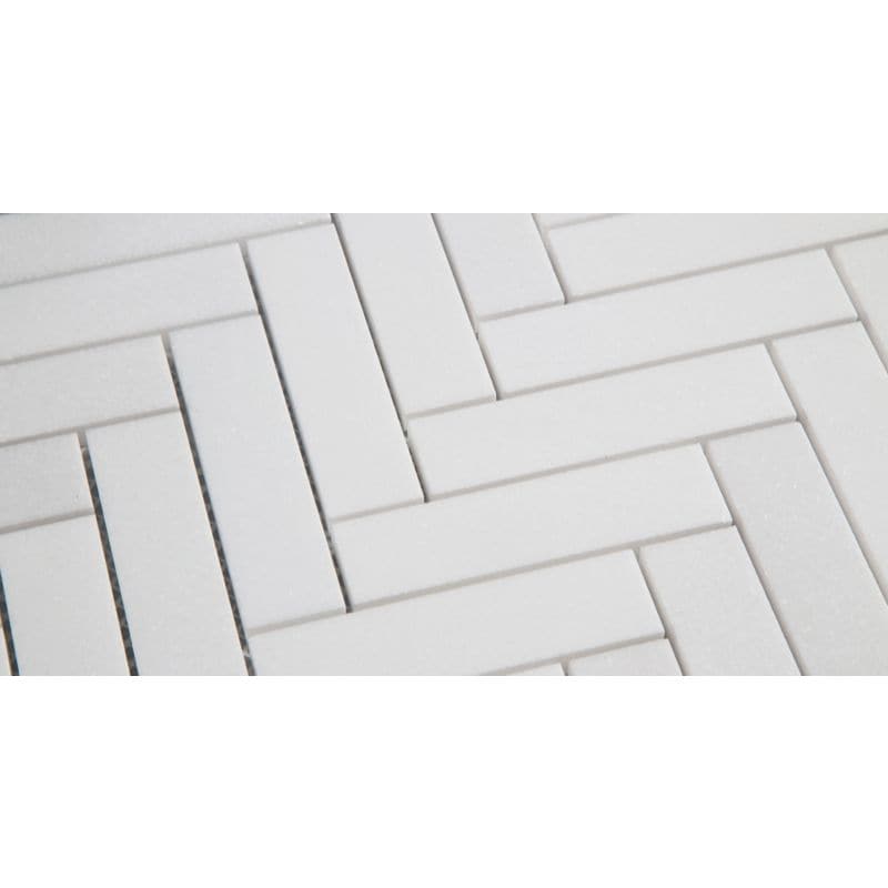 Thassos White Marble 1x4 Herringbone Polished Mosaic Tile