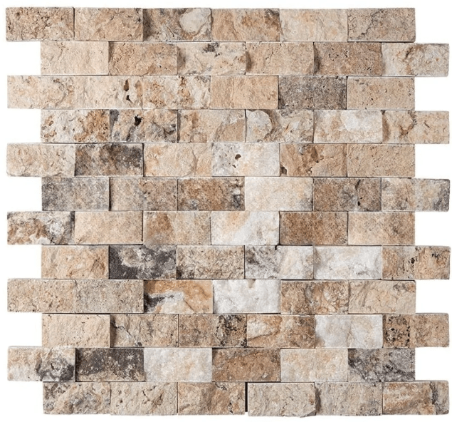 Antico Onyx Travertine 1x2 Split-Faced Brick Mosaic Tile