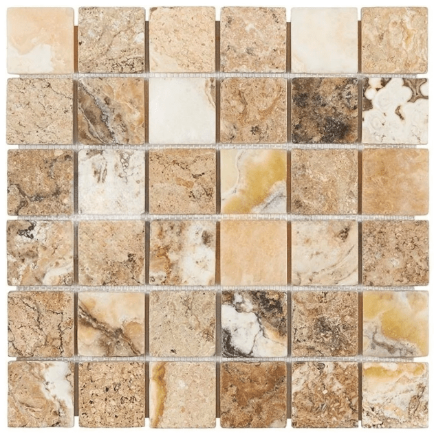 Antico Onyx Travertine 2x2 Tumbled Mosaic Tile