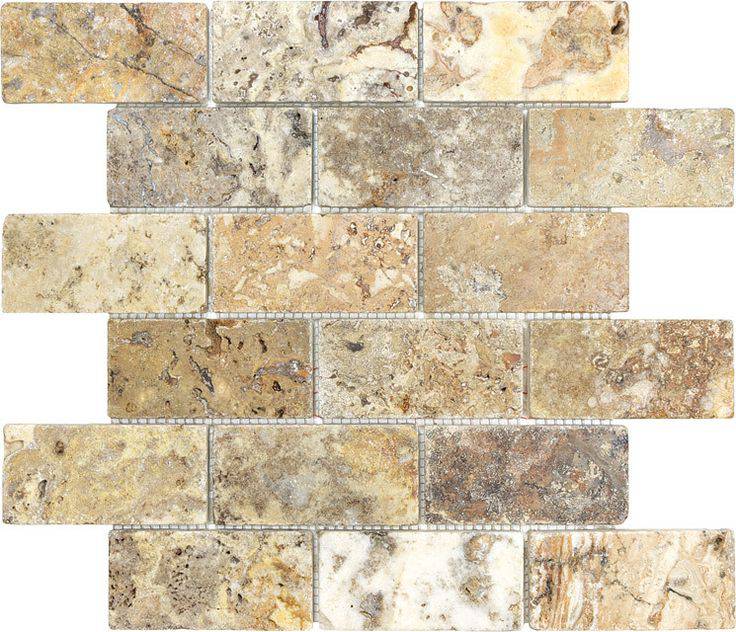 Antico Onyx Travertine 2x4 Tumbled Brick Mosaic Tile