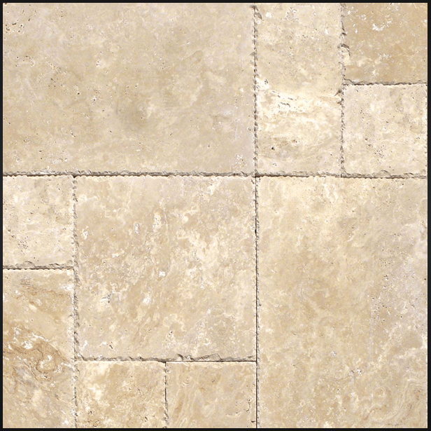 Antico Onyx Travertine Unfilled, Brushed and Chiseled Versailles Pattern