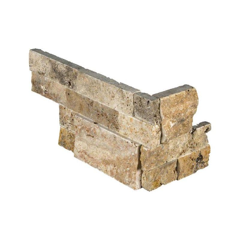 Scabos Travertine 6x18 Split Face Stacked Stone Ledger Corner