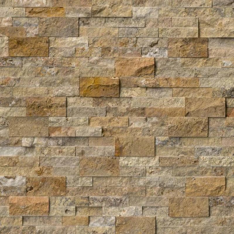 Scabos Travertine 6x24 Split Face Stacked Stone Ledger Panel