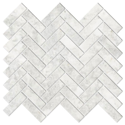 Bianco Congelato Nimbus Marble 1x3 Herringone Honed Mosaic Tile