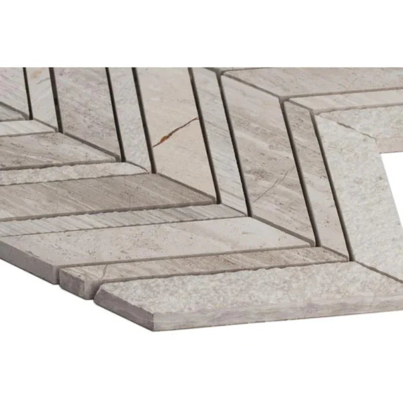 Haisa Light (White Quarry) Marble Chevron Mixed Mosaic Tile