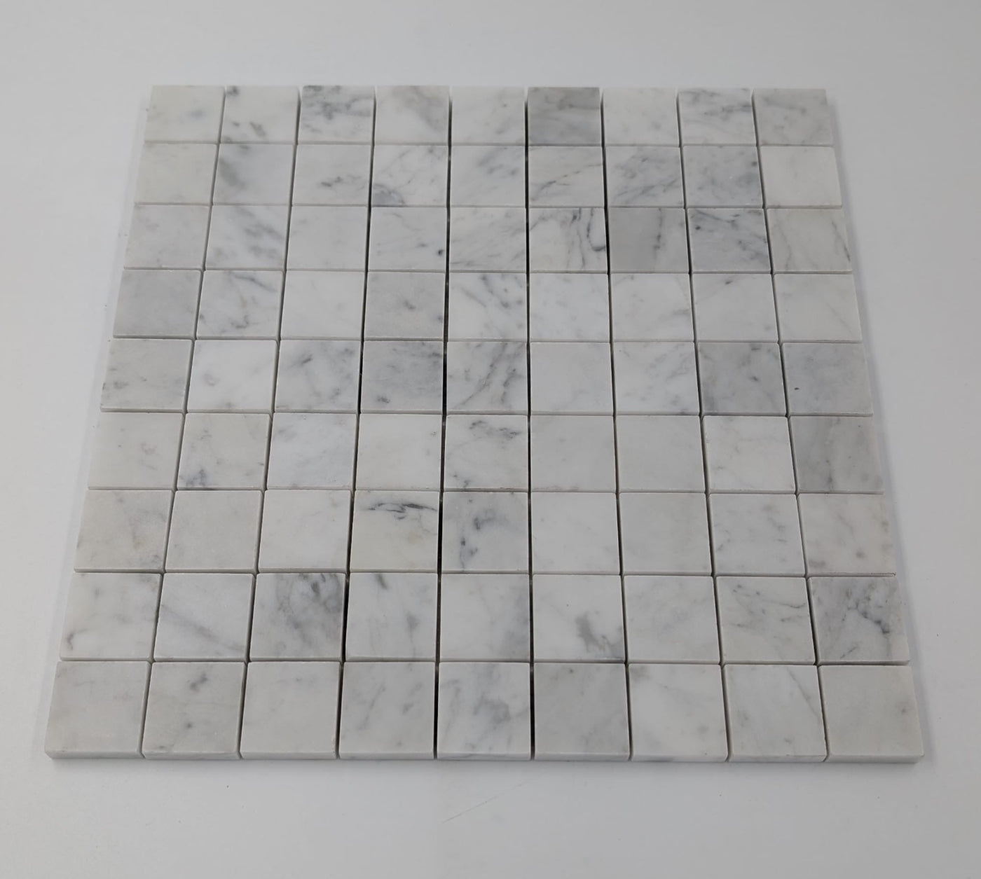 White Carrara Marble 1 1/8" x1 1/8" Polished Mosaic Tile (Clearance)