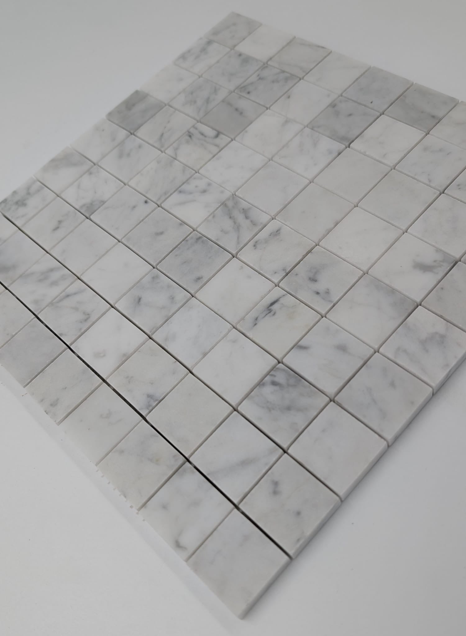 White Carrara Marble 1 1/8" x1 1/8" Polished Mosaic Tile (Clearance)